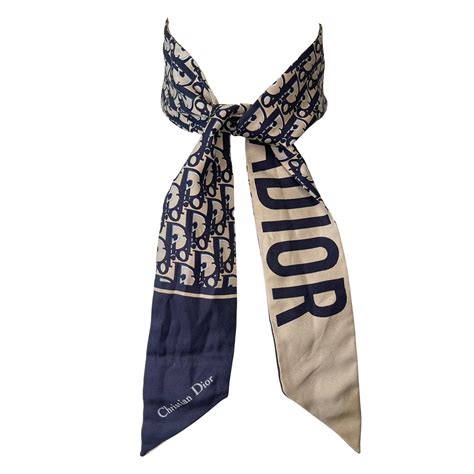 Dior Oblique Mitzah Scarf Navy Blue Silk Twill .